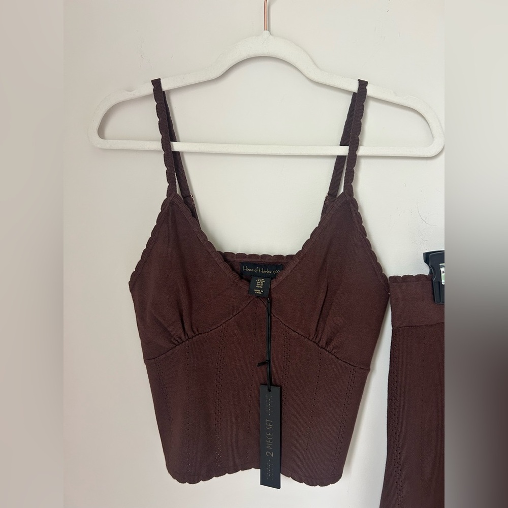 House of Harlow 1960 Brown knit tank top and flare maxi Skirt two piece set - Picture 3 of 9